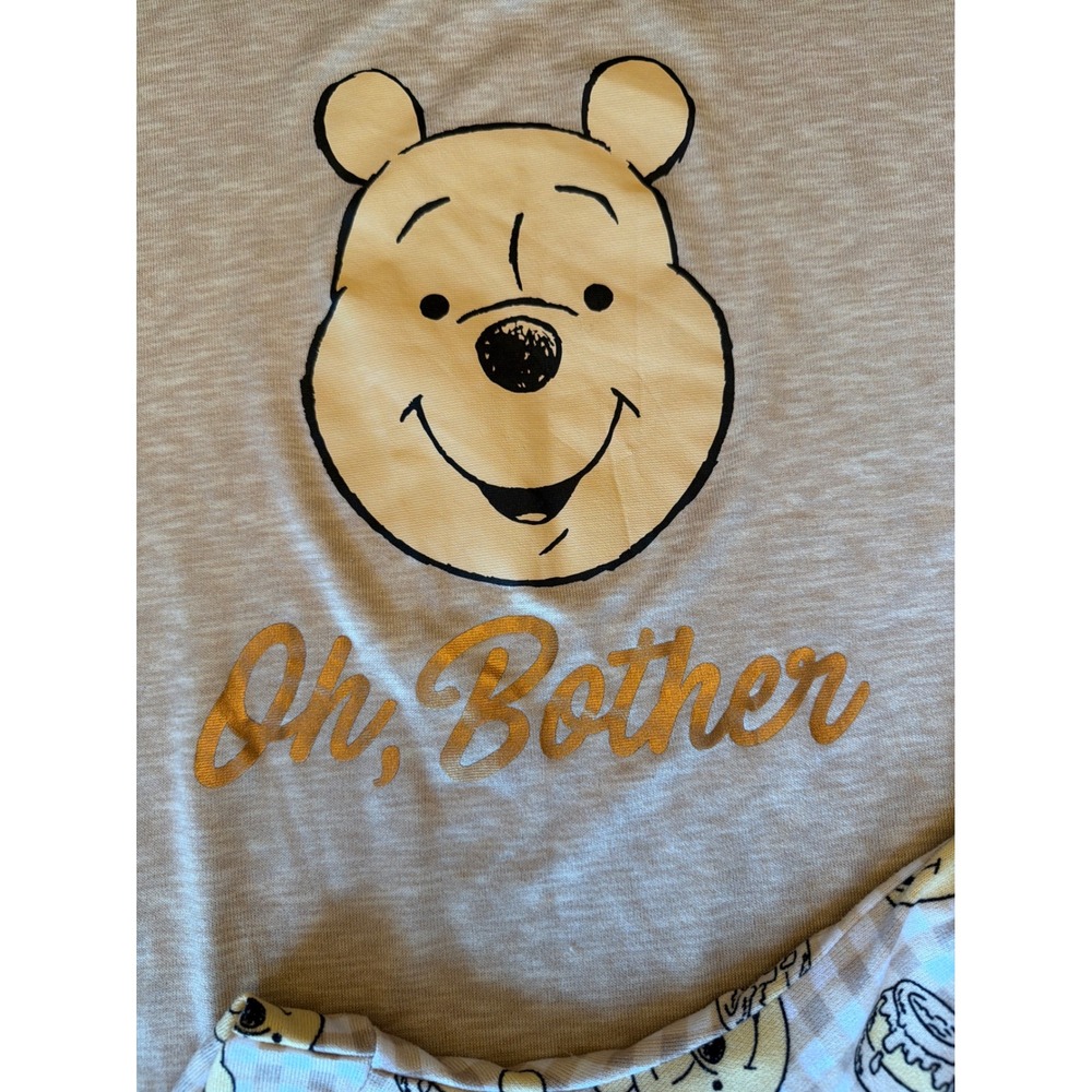Disney Pajama Set Tan Winnie the Pooh Oh Bother Gingham Plus 2X 18W-20W Lounge - Picture 2 of 5